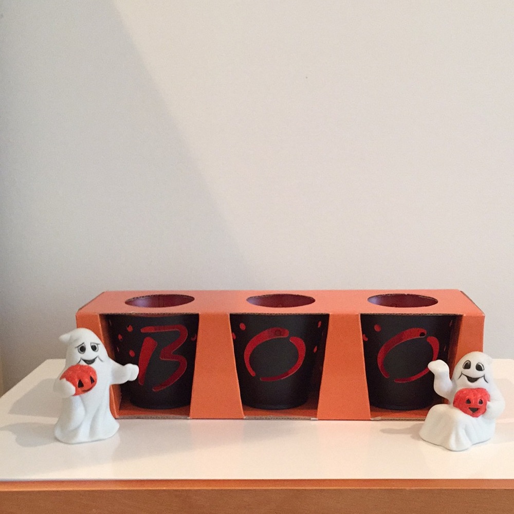 Halloween Hallmark metal tea light Holders “BOO”
